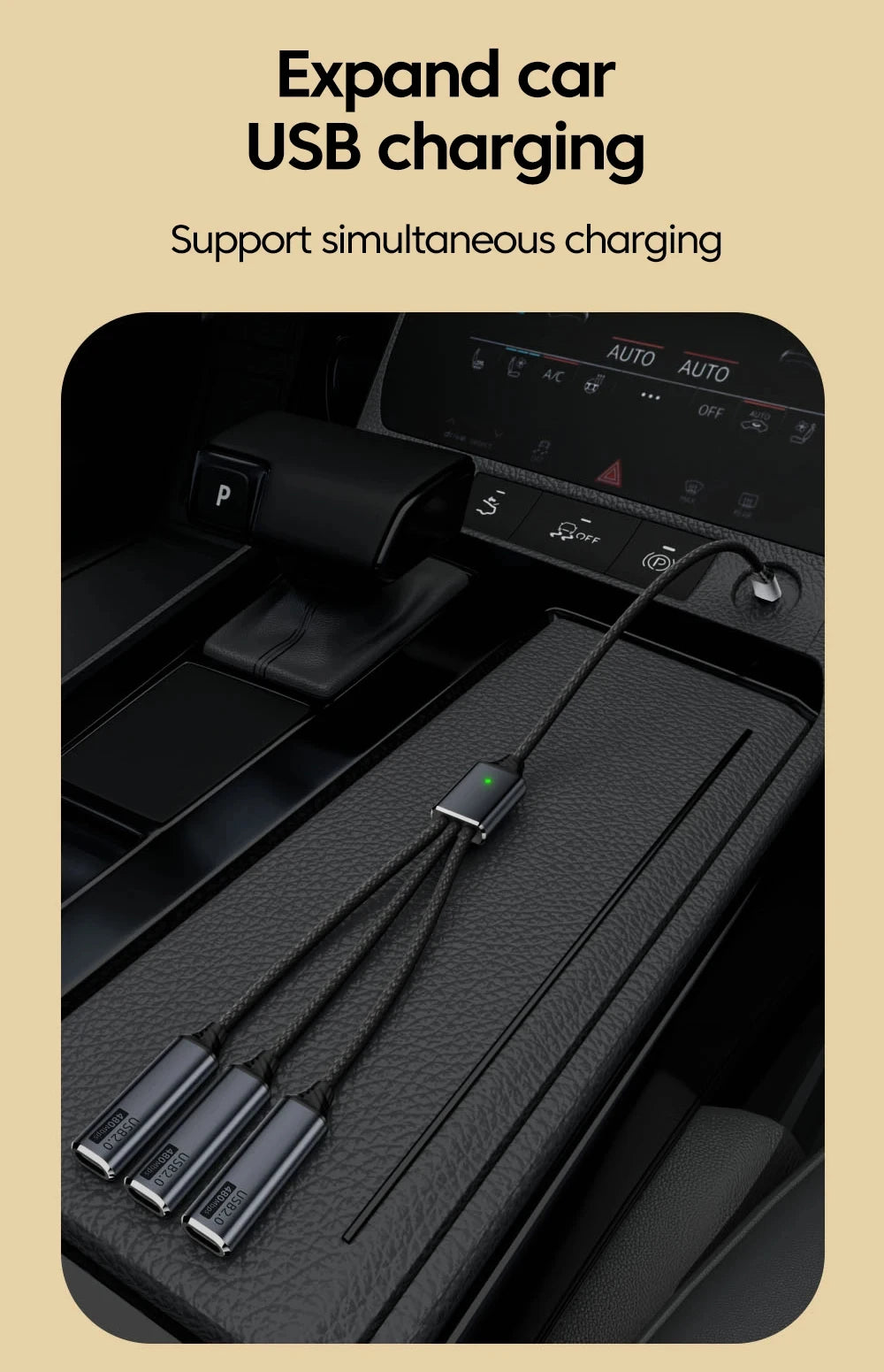 NNBILI 3 in 1 USB A/Type C Splitter HUB Expansion Cable Multi Port Expander Phone Charger  Adapter OTG Charging For Phone Table