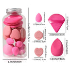 16PCS Pink Makeup Sponge & Powder Puff Set, Dry & Wet Use Foundation Blender, Latex-Free Beauty Tools with Storage Jar for Daily Makeup