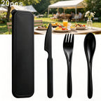 20-piece reusable plastic cutlery set, 3-in-1 camping cutlery set with storage box, includes knife, fork, spoon, and cutlery box