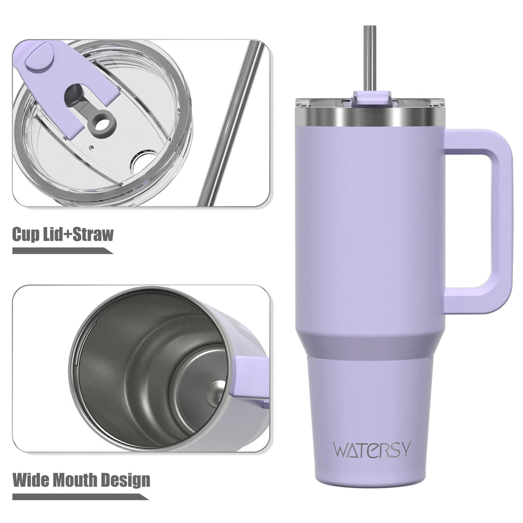 WATERSY Large Capacity 30/40oz Stainless Steel Tumbler with Handle And Straw Double Vacuum Insulated Thermal Coffee Mug
