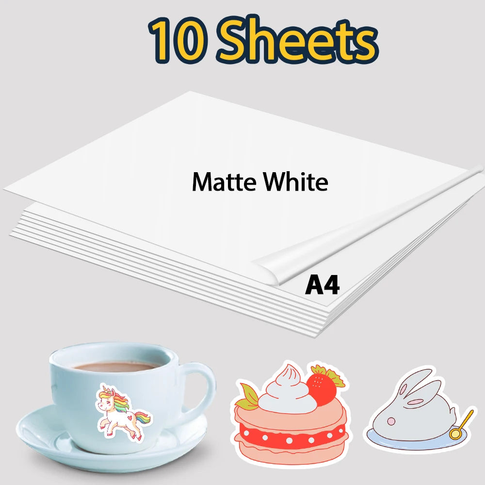 10Sheet Silver Printable Vinyl Sticker Paper A4 Printer Copy Paper Transparent White Sticker Paper DIY Crafts for Inkjet Printer