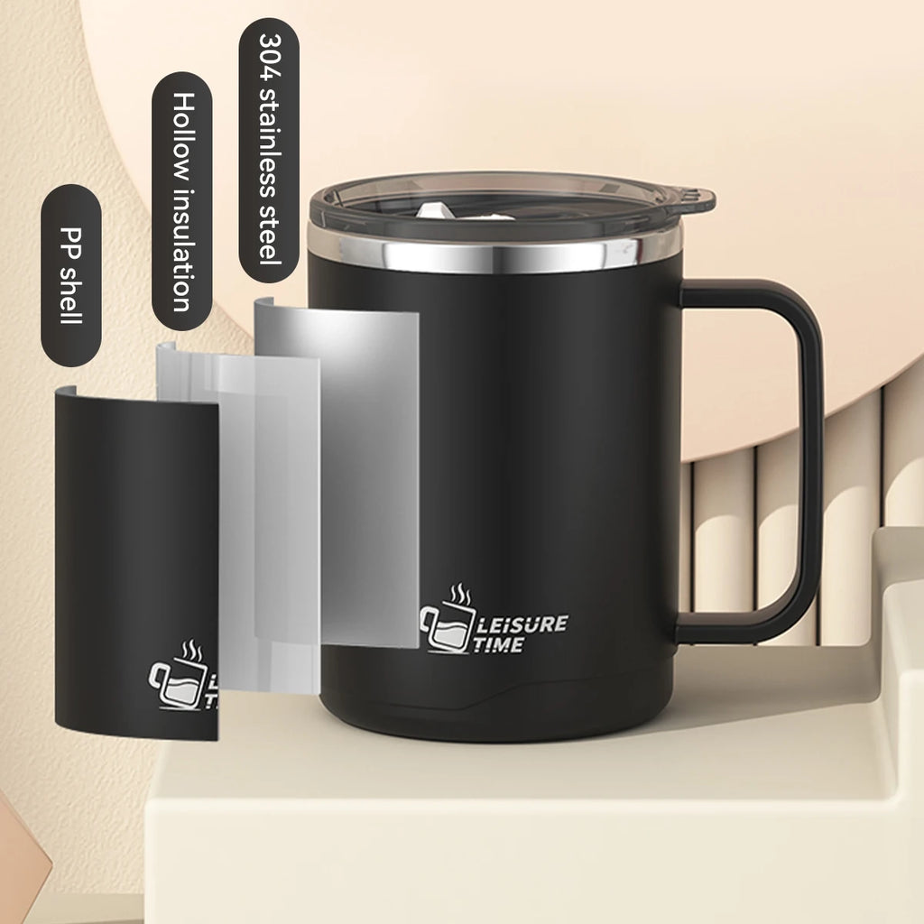 500ml Double-layer Mug 304 Stainless Steel Insulated Coffee Cup With Handle Portable Sealed Water Cup Drinkware For Student Kid