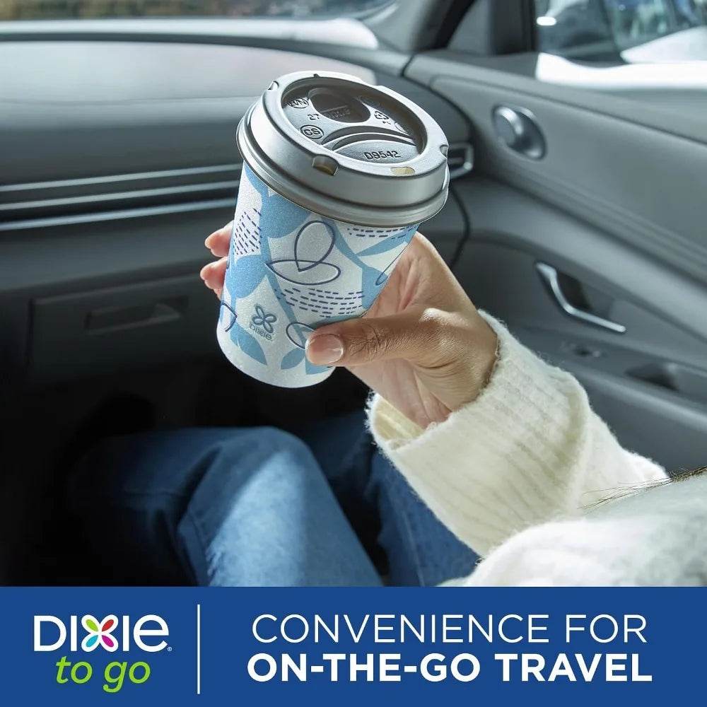 12 Oz Insulated Disposable Paper To‑Go Cups 14 Pack with Lids, Non‑Slip Leak‑Resistant Plant‑Based Travel Cups for Hot Cold Drinks