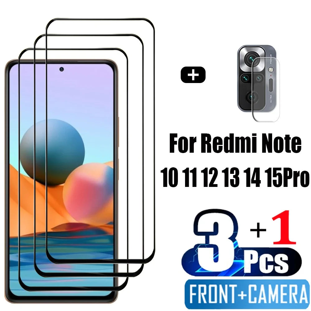 Pelicula, Front Tempered Glass For Xiaomi Redmi Note 15 14 10 11 12 13 Pro 5G Screen Protectors Redmi Note 12S 11S 10S cristal templado Note10 S protector pantalla Note11 verre trempé Redmi Note12 Pro Plus Camera Film