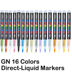 GUANGNA 16 Colors Direct-liquid Acrylic Paint Pens Brush Marker Pen for Rock Painting Stone Ceramic DIY Art Supplies Stationery