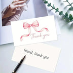 50pcs Business Thank You Cards Cherry & Pink Bow Design Celebration Invitations Gift Wrapping Cards For Party