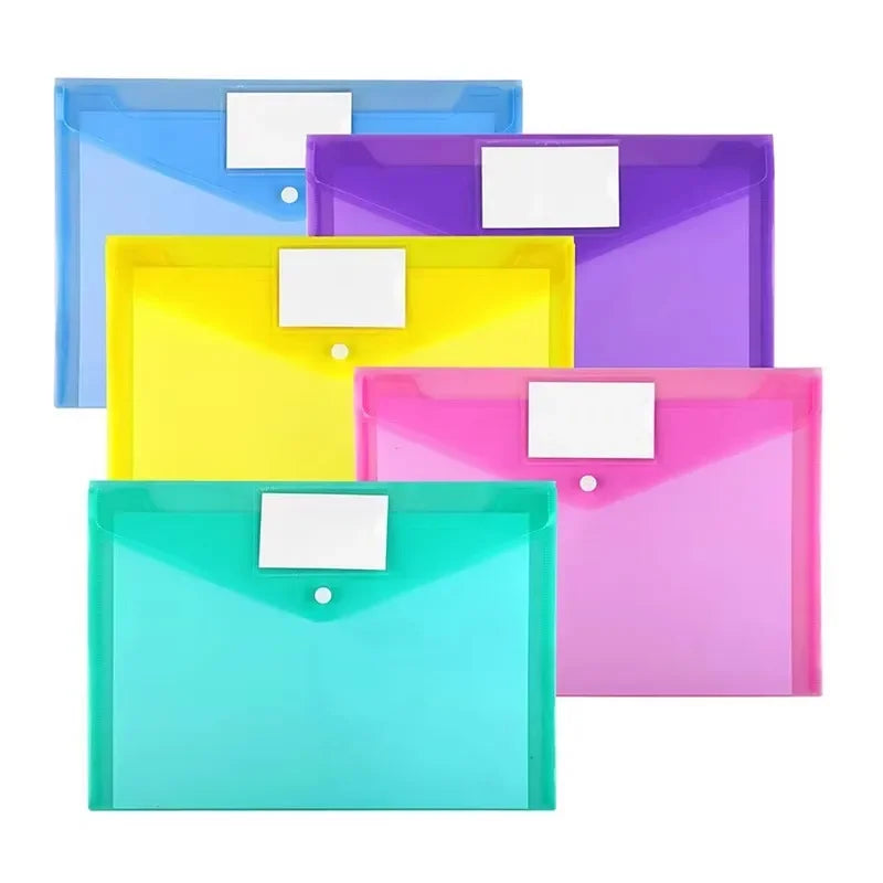 10/5pcs A4 Folders Plastic Envelopes Clear File Folder for Document Poly File with Label Pocket Snap Button for Office Organizer