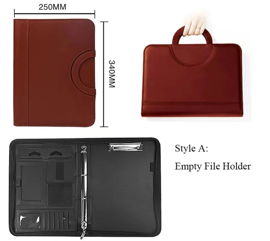 A4 Portable File Folder with Calculator Binder Organizer Manager Office Document Pad Briefcase PU Leather Padfolio Bag Customize