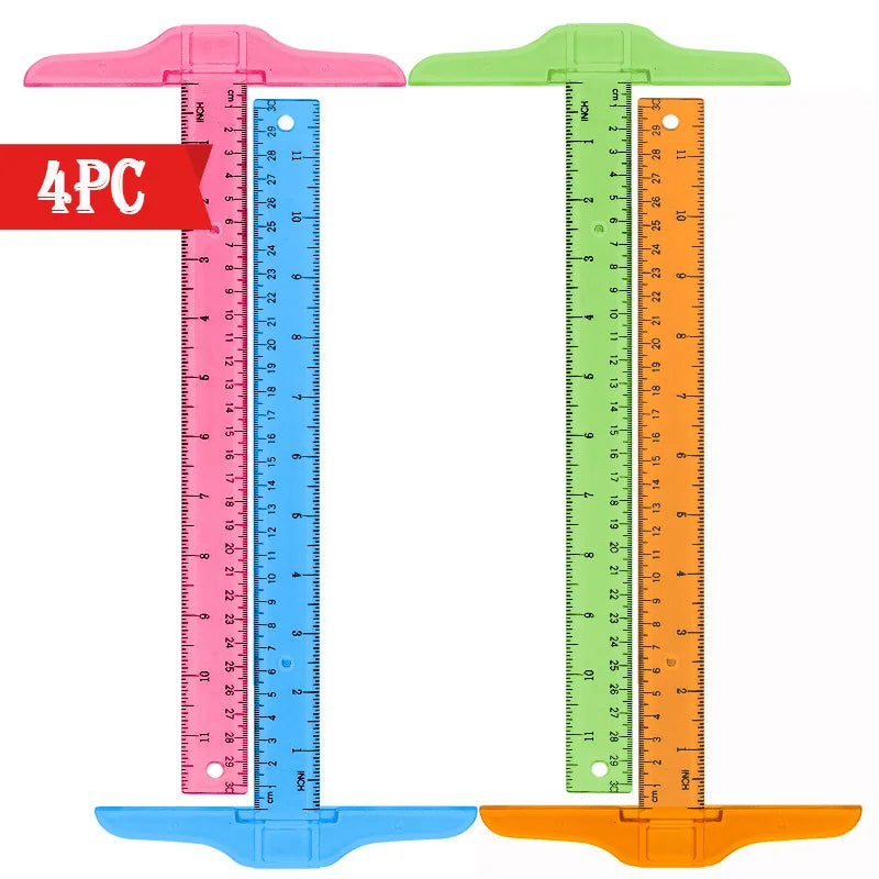 4pc, T-Square Ruler, Transparent And Orange, Clear Dual-Sided Measurement Tool For Drafting And General Layout Work