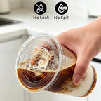 50pcs/set 12/16OZ Sturdy Ice Coffee Cup with Lid Smoothie Milkshake Cold Drink Plastic Cup Disposable Cup Holiday Party Supplies