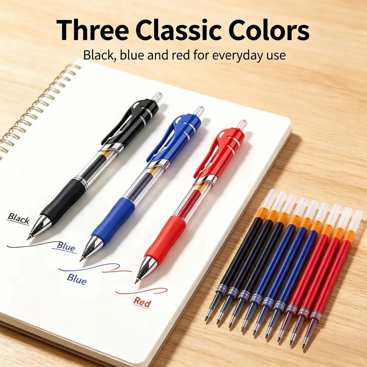 13Pcs Set Ballpen Retractable Gel Pens Black Red Blue Ink 0.5mm Ballpoint Replaceable Refills Office School Supplies Stationery
