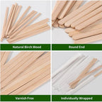 100/200/500Pcs Individually Wrapped Wooden Coffee Stirrers, 5.5-Inch Round End Disposable Stir Sticks for Cocktail & Hot Drinks