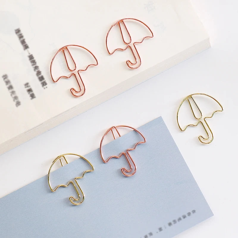 20pcs Umbrella Shape Paper Clip Creative Cute Bookmark Metal Color Cartoon Paper Clips For Planner Office Stationery
