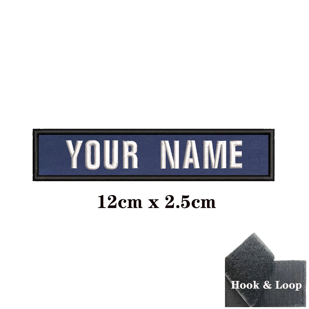 1PC Custom Name Patch Stripes Badge 10X2.5CM,8X5CM,10X4CM, 8X2.5CM,12X2.5CM,15X5CM,20X7CM,25X8CM Iron On Or Hook Loop DARK BLUE