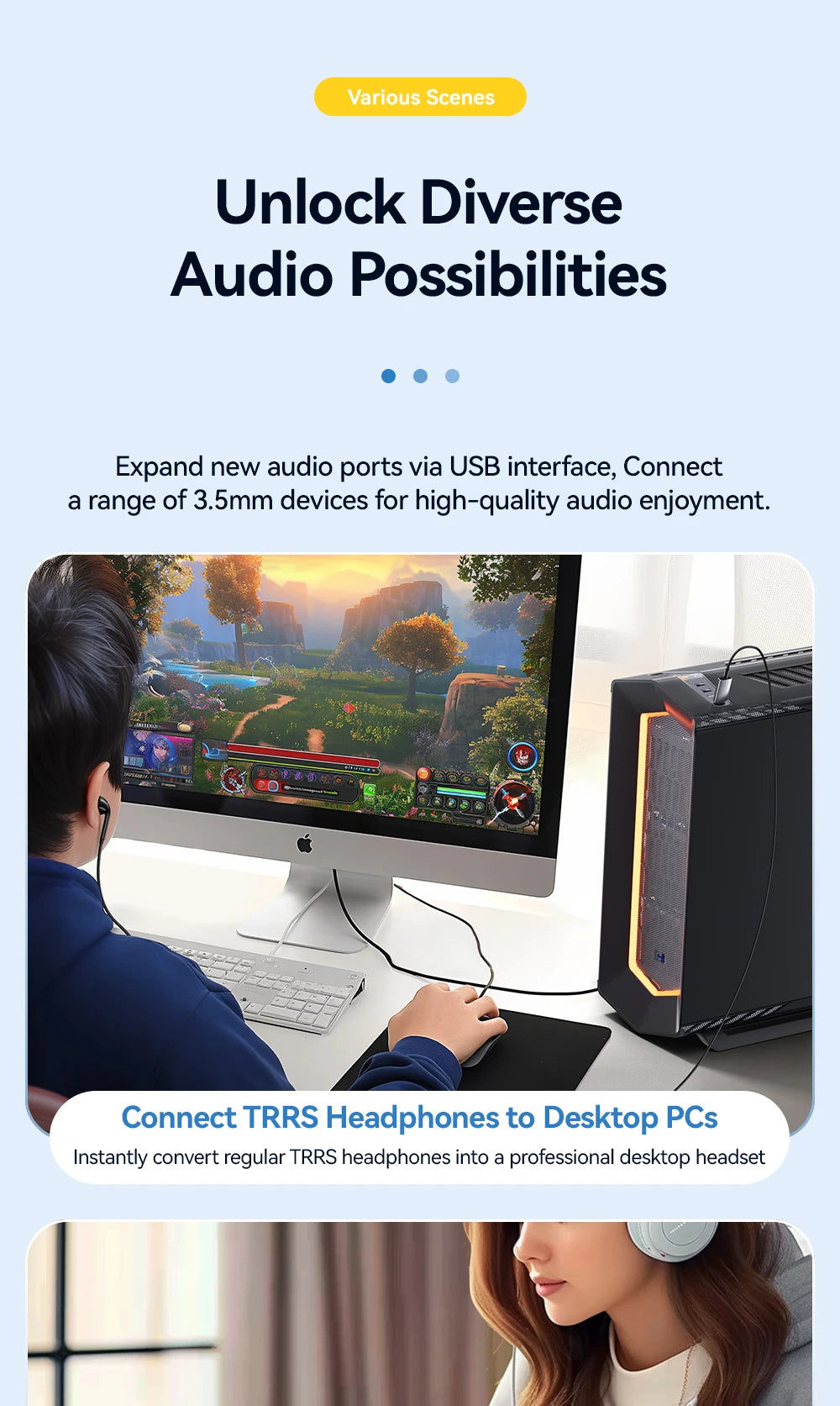 Essager USB Sound Card External Mini Sound Card USB to 3.5mm Interface Stereo Audio Adapter for PS4 PS5 Swittch Laptop Headset