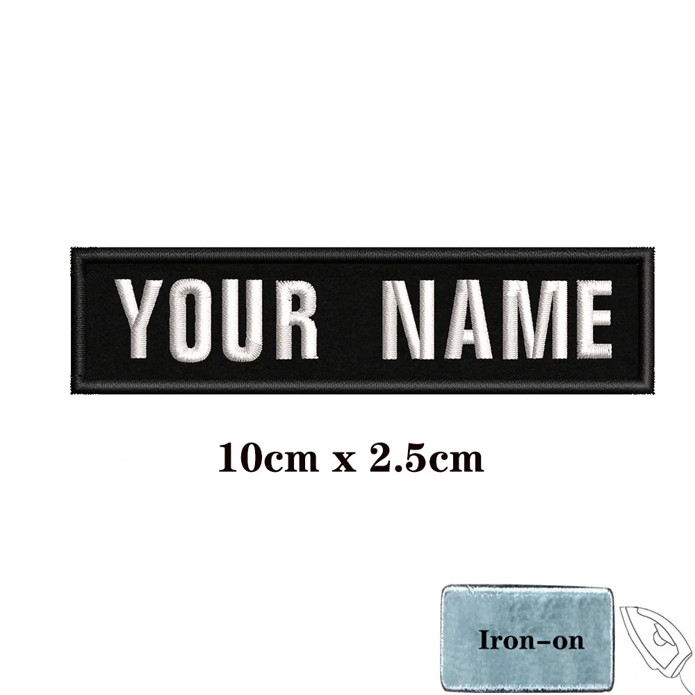 1PC Custom Name Embroidery Patch Stripes Badge Iron On Or Hook Loop 10X2.5CM,8X5CM,10X4CM, 8X2.5CM,12X2.5CM,15X5CM,20X7CM,black