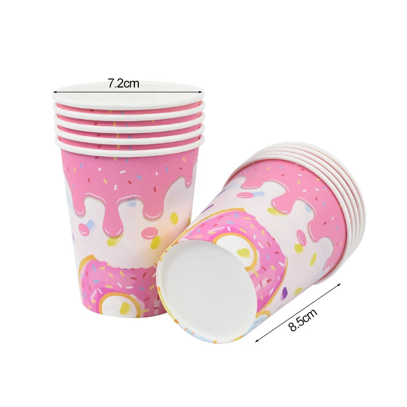 1Set Donut Party Decoration Disposable Tableware Plate Cup Napkins Candy Gift Bags Kids Baby Girl 1st Birthday Party Supplies