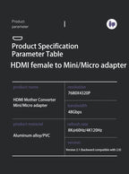 NNBILI HDMI2.1 48Gbps 8K@60Hz 4K@120Hz Ultra High-Speed Adapter Mini/Micro HDMI to HDMI Converter for PS5 X/S PC HDTV Projector