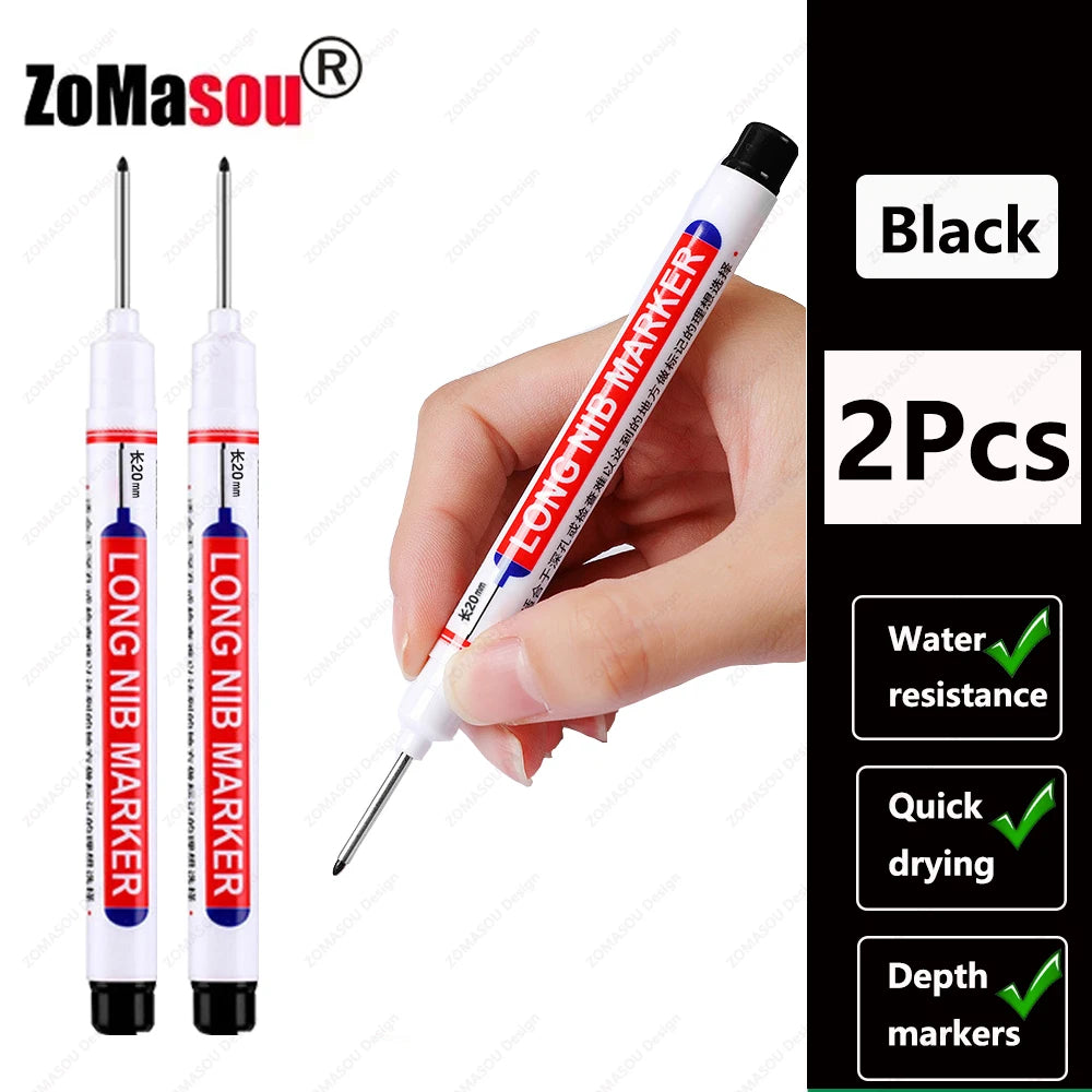 1-90Pcs Waterproof White Long Head Markers Pen 2cm Woodworking Deep Hole Marker Pens Metal Carpenter Black/Red/Blue/Green Ink