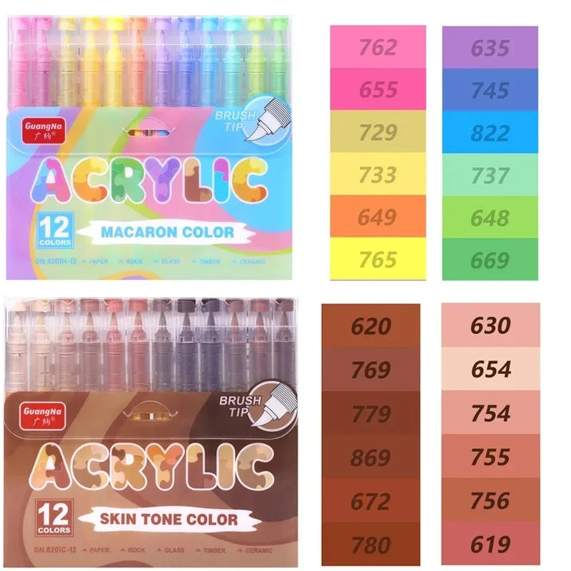 GuangNa 12/360/408 Colors Acrylic Paint Pen Markers Acrylic Skin Color Brush Tip Paint Marker for Wood Rock Painting Canvas Gift