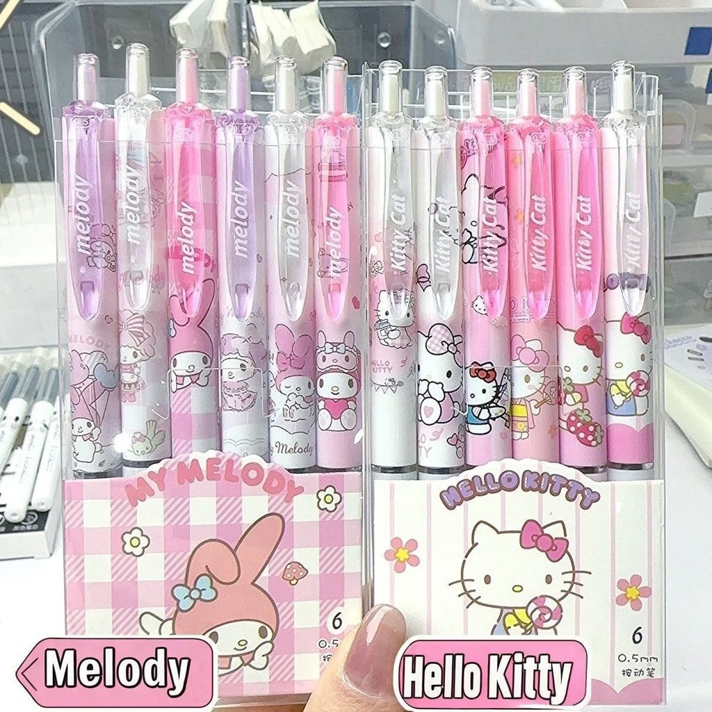 6 Pcs/Set Hello Kitty Melody Limited Edition High Quality Gel Pen Cartoon Series Black 0.5mm Student/Office Daily Stationery
