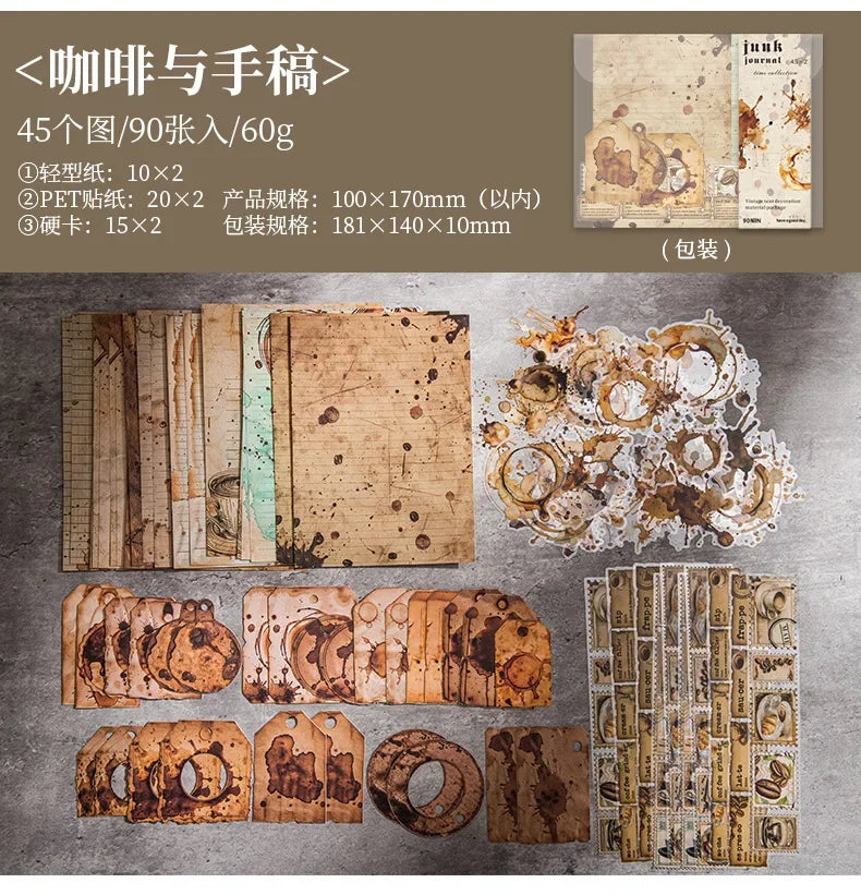 90Pcs Favorites Notebooks Decorative border Material paper handbook material European Coffee Manuscripts Pad collage Scrapbook