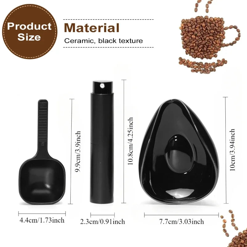 Coffee Bean Dosing Cup and Spoon Set, Ceramic Dosing Vessel Measuring Tray Kit for Coffee or Tea,  Espresso Accessories