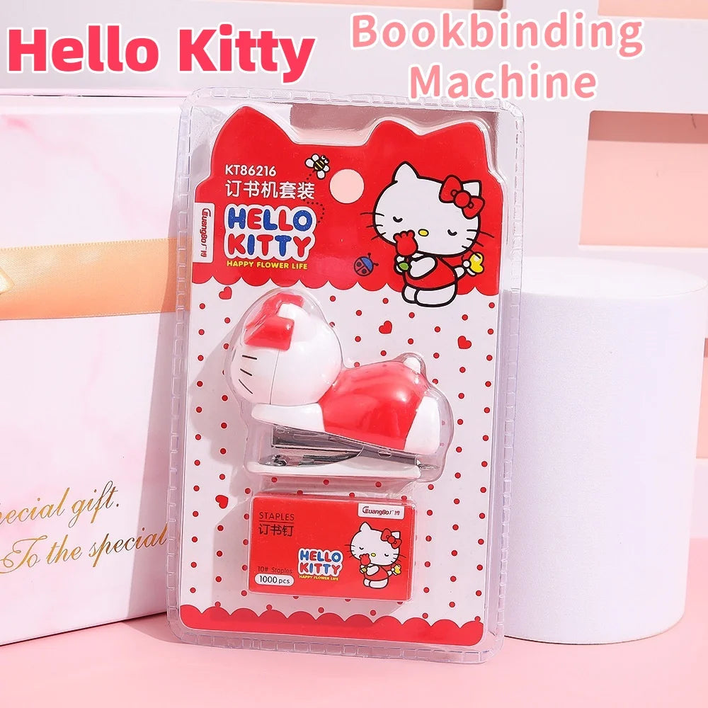 Genuine Sanrio Hello Kitty Stapler Set with Staples Bookbinding Machine Creative Stationery Gift for Women School Office