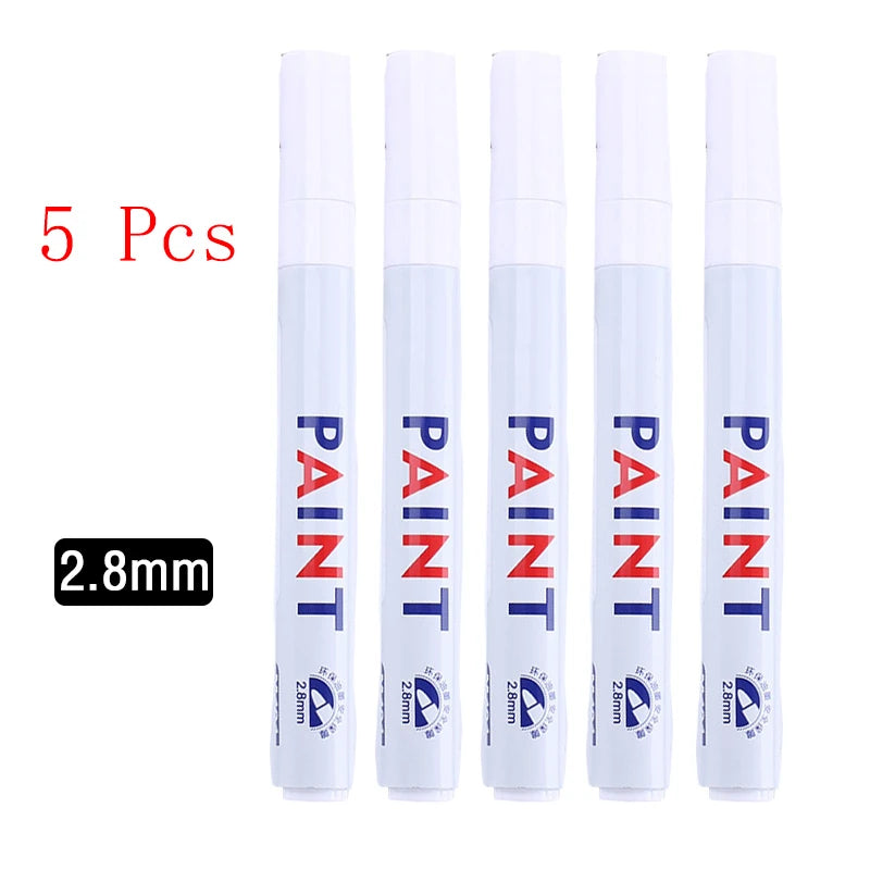 5pcs White Marker Paint Pens Waterproof Rubber Permanent Marker Pen Car Tyre Tread Environmental Tire Painting DIY Graffiti Pens