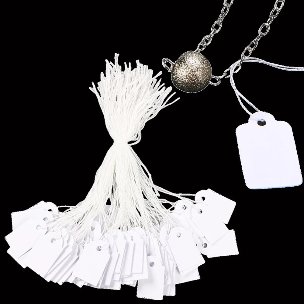 100pcs White Rectangular Paper Price Tag String Display Cards Promotion Label For Sales Jewelry Crafts Supplies Small Business