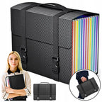 Expandable document folder, 25-pocket accordion-style document organizer with handle, suitable for document organization.