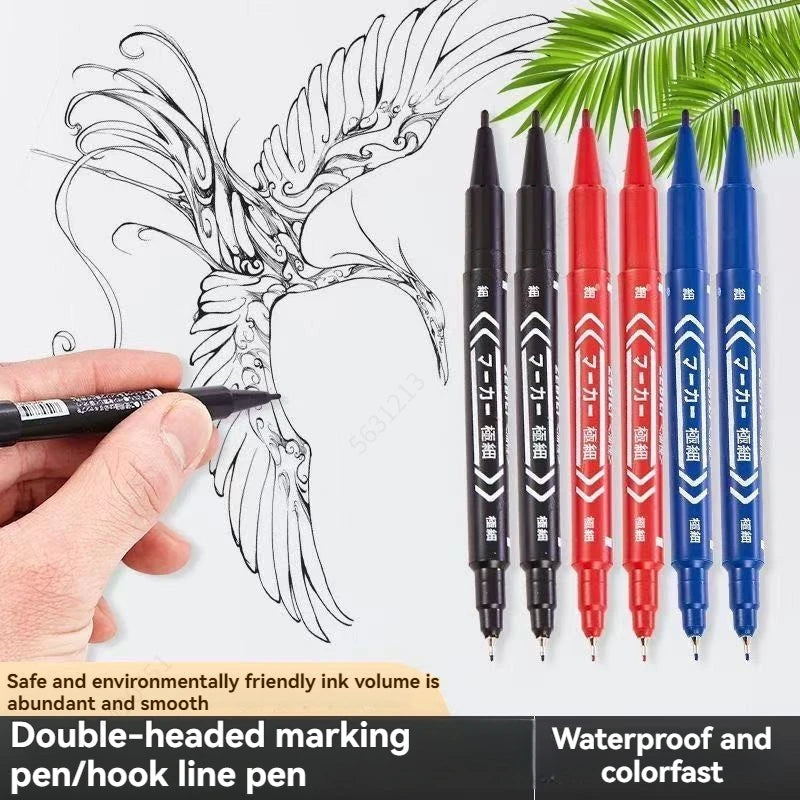 10Pcs/set Double Tip Art Black Blue ink Permanent Paint Marker Pen for Plastic Wood Stone Metal Glass Doodling Marking Graffiti
