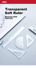 Deli Transparen Soft Ruler Set 4 in 1 Plastic Rulers for Student Drawing Mathematical Geometry School Stationery Curve Ruler