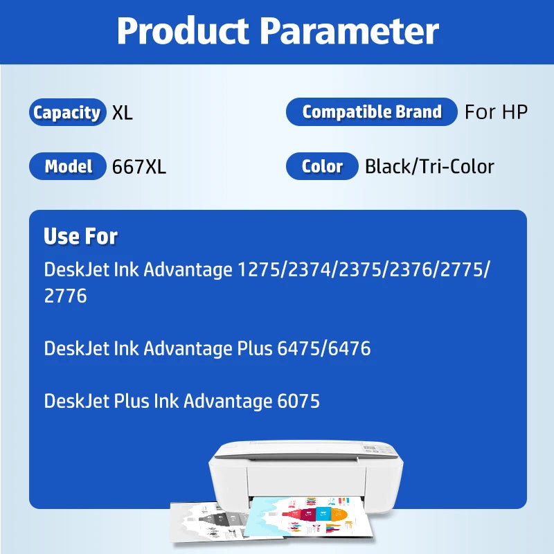 InkGarden 667XL Ink Cartridges For HP 667 HP667 XL Replacement Compatible Deskjet 1275 2374 2375 2376 2775 2776 6475 Printer