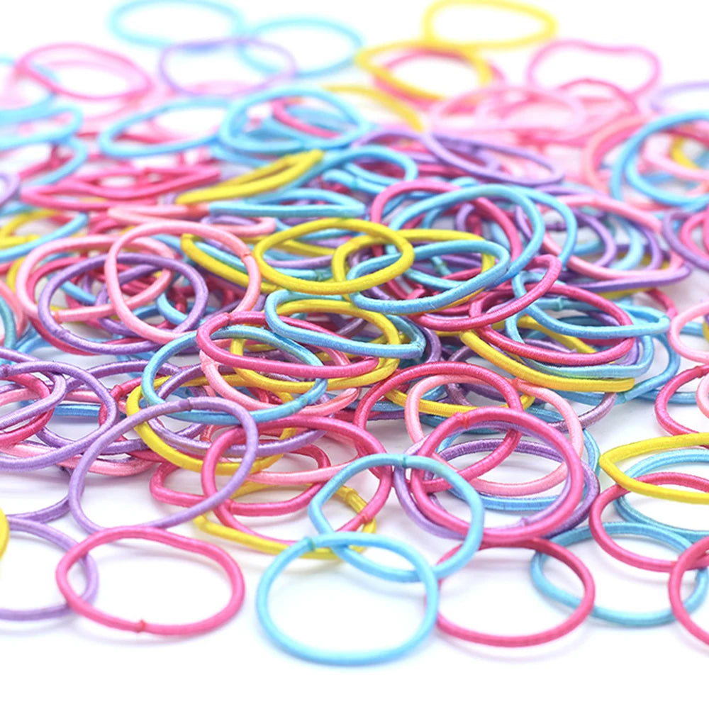 200Pcs Children Elastic Rubber Band Girls Hair Bands Kids Candy Color Ponytail Holder Ties Baby Headband Kids Hair Accessories