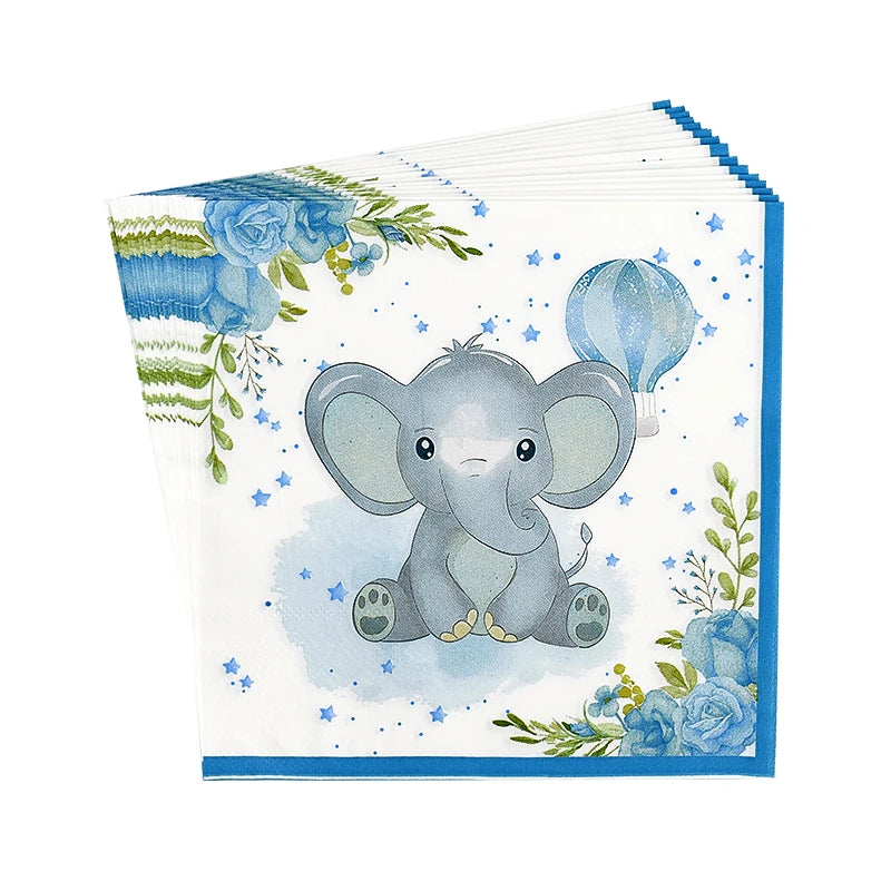 Cartoon Baby Elephant Disposable Tableware Set Paper Plate Cup Napkin Kids Boys Birthday Party Decoration Baby Shower Supplies