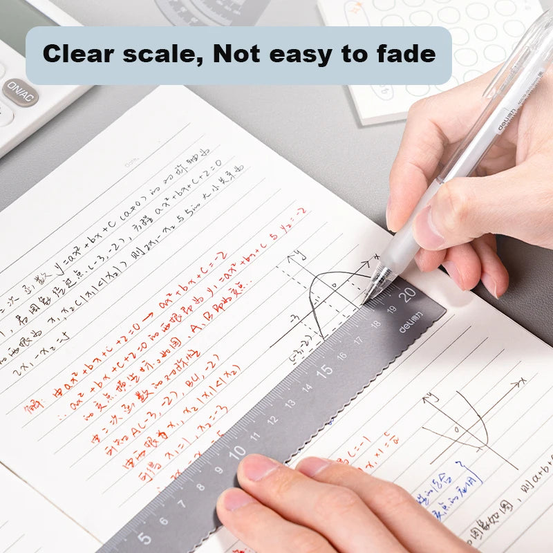 Deli 4Pcs Metal Ruler Set Multifunctional Straight Triangle Ruler Protractor Math Geometry Kit for School Kids Drawing Measuring