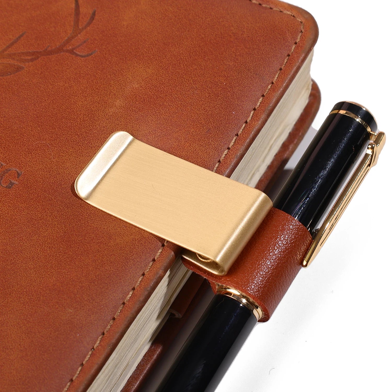 6-1PCS Stainless Steel Leather Pen Holder Pencil Clamps Notebook Bookmark Practical Organizer Clip Pen Holder Office Stationary