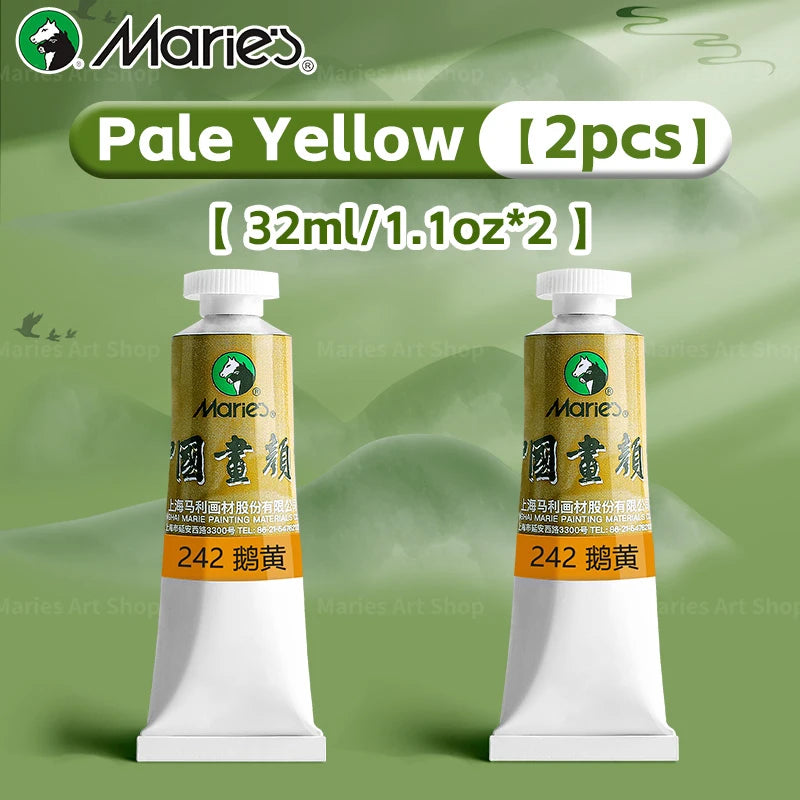 Marie's Chinese Painting Pigment Set,2pcs 20 Colors 32ml/1.13oz Tube,Watercolor Sumi Paint Kit for Drawing,Writing,Ink,Landscape