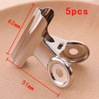 5PCS/Set Metal Paper Clip 20 29 38 51 62 73mm Foldback Metal Binder Clips Silver Grip Clamps Document Office School Stationery