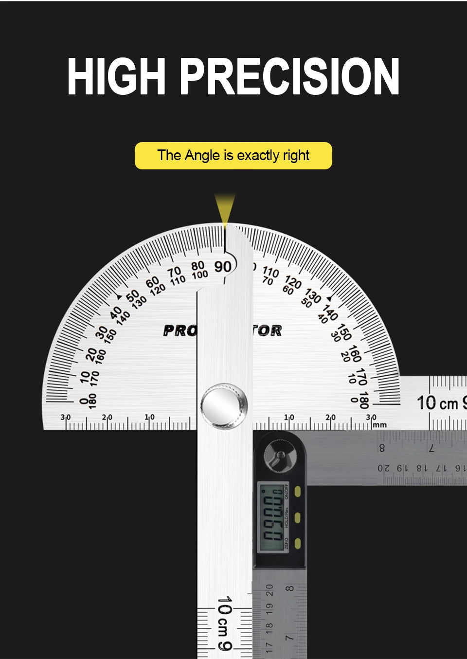 Stainless Steel Rotating Protractor 180° Angle Gauge Finder High Precision Metal Protractor Woodworking Metal Measuring Ruler