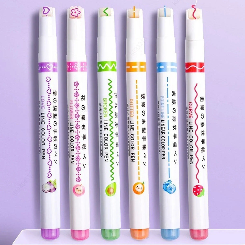 6-24pcs/set Heart Flower Line Shape Highlighter Pen Roller Tip Curve Liner Marker Kawaii Cute Stationery School Supplies