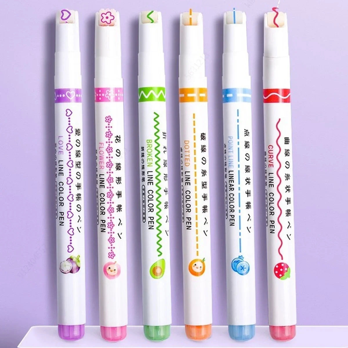 6-24pcs/set Heart Flower Line Shape Highlighter Pen Roller Tip Curve Liner Marker Kawaii Cute Stationery School Supplies