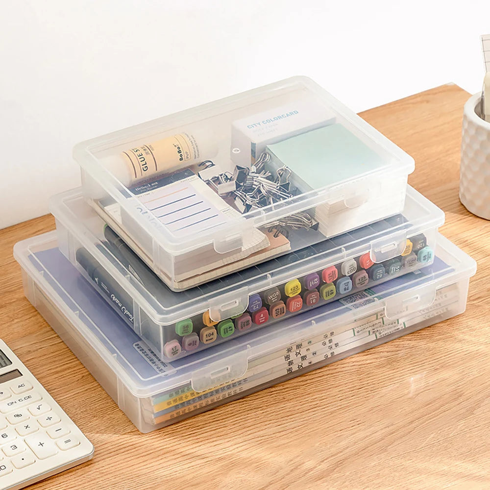 Plastic Document Organizer Organized Clear Square Shape Storage Box Organizing Box With Buckles Certificate File Storage Case