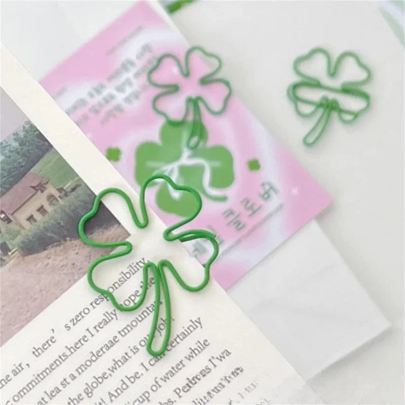 10Pc/set Ins Creative Design Clover Paper Clip Green Pink Color Scrapbook Paper Clip DIY Decor Photocard Memo Pad Fixed Clip Pin