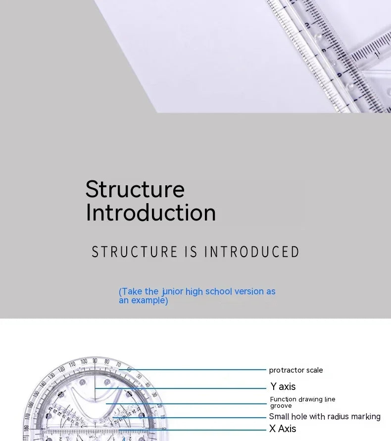 Multifunctional Geometric Function Ruler Set Mathematics Drawing Template Measuring Tool for Art Student School Office Supplies