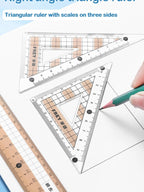 7-Pieces Plastic Geometry Drafting Kit for Students/Artists Lightweight PVC Drawing Tools with Ruler Protractor Office Supplies