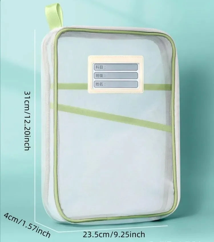 A4 Stationery Books Storage Bag Double-layer Mesh Zipper Bag Large Capacity Folders School Office Supplies