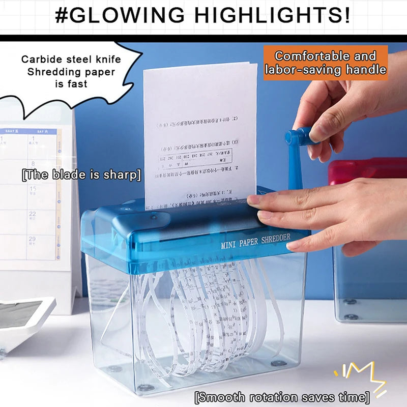 Mini Manual Paper Shredder A6 Office Document Destroyer Receipts Tickets Thick Cardstock Cutting Machine 17x15x9.5cm