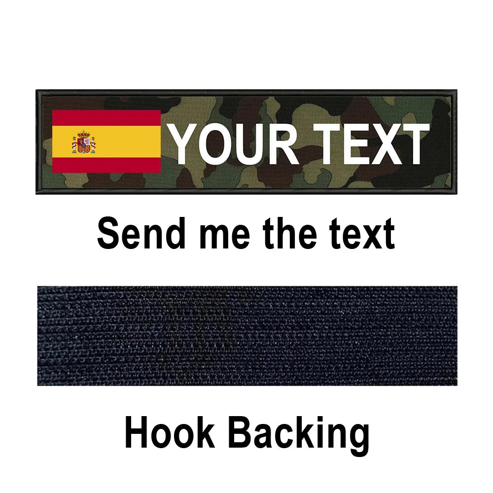 Custom Spain Flag Patch Tactical Patches Personalized Name Stripes Badge Tags Chevrons Armband Hook Loop For Military Backpack